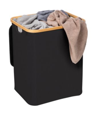 Coffre à linge avec couvercle renforcé l.41 x H.50 x P.33 cm, noir et bambou, Wenko Ecori
