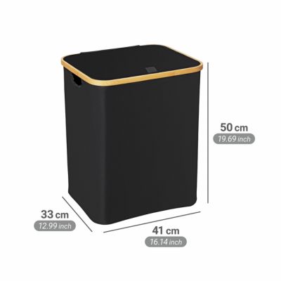 Coffre à linge avec couvercle renforcé l.41 x H.50 x P.33 cm, noir et bambou, Wenko Ecori
