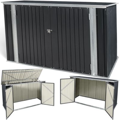 Coffre abri de jardin métal 130 x 210 x 105 cm toit ouvrant, double porte, idéal rangement extérieur