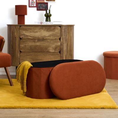 Coffre Banc Pliable - HOME DECO FACTORY - Jules - Tissu Côtelé - Terracotta