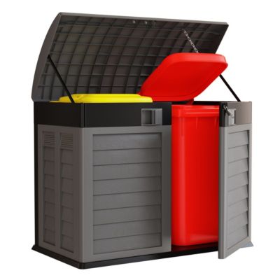 Coffre de jardin 2 portes + Couvercle Gris - Tri sélectif Extérieur 146 x 87 x H119 cm Abri Poubelle 1500L INTEC