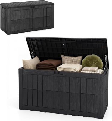 Coffre de Jardin Boîte Extérieur en Résine, Banc de Jardin, Malle de Rangement Étanche, pour Terrasse Balcon ( 380L,Noir)