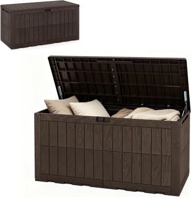 Coffre de Jardin Boîte Extérieur en Résine,Banc de Jardin, Malle de Rangement Étanche, pour Terrasse Balcon,  (455L,Marron)