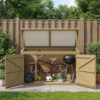 Coffre de jardin bois massif traité 28mm 2000L avec plancher - Gardy Shelter