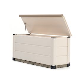 Coffre de Jardin Capacite 230L Gardiun Tuscany Evo 122x47x57 cm Boîte de Rangement Exterieur en Resine avec Verin et Sol