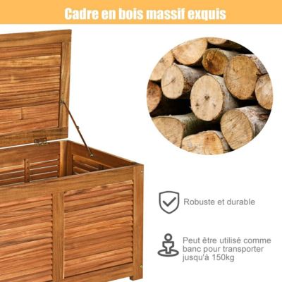 Coffre de jardin en Bois Acacia Certifié Boîte de Rangement Respirante avec Poignée en Boucle Pratique Naturel