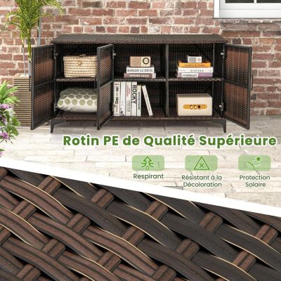 Coffre de Jardin Extérieur en Rotin 318 L 3 Portes Placard Boite de Rangement Extérieur Intérieur en Osier PE Marron