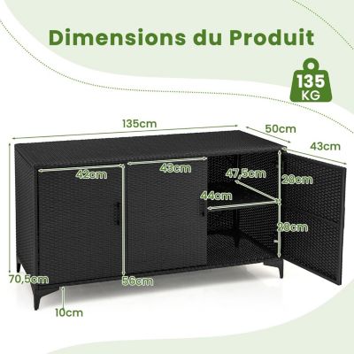 Coffre de Jardin Extérieur en Rotin 318 L 3 Portes Placard Boite de Rangement Extérieur Intérieur en Osier PE Noir