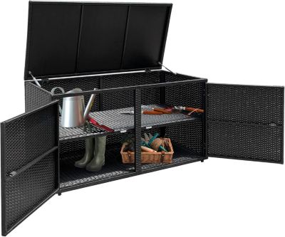 Coffre de Jardin Exterieur en Rotin PE avec 2 Étagères,avec Couvercle à Charnière , avec Patins Antidérapant (115x60x65cm,335L)