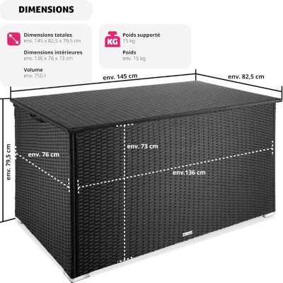 Coffre de jardin Gris 750 L Aluminium et Polyrotin 145 x 82,5 x 79,5 cm
