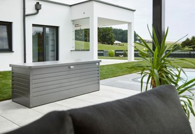 Coffre de jardin métal 1050 L, l.201 x H.83 x P.79 cm, gris quart, Biohort T200