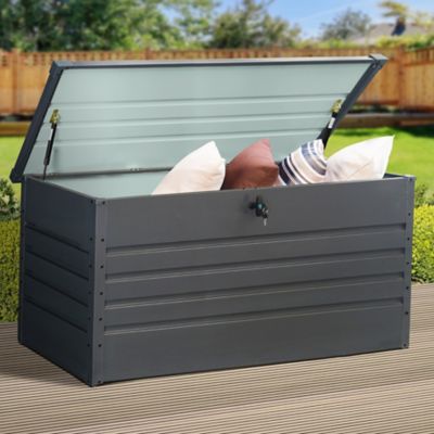 Coffre de jardin métal 635 L, l.145 x H.72 x P.70 cm, gris anthracite, Blooma