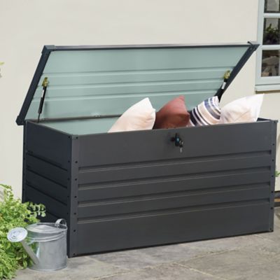 Coffre de jardin métal 635 L, l.145 x H.72 x P.70 cm, gris anthracite, Blooma