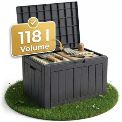 Coffre de jardin résistant aux intempéries pour terrasse, Anthracite, 118 Litres