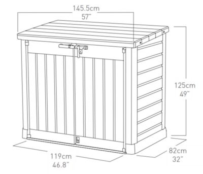 Coffre de jardin résine 1200 L, l.145,5 x H.125 x P.82 cm, effet bois noir et gris, KETER Sio Max