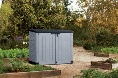 Coffre de jardin résine 1200 L, l.145,5 x H.125 x P.82 cm, effet bois noir et gris, KETER Sio Max