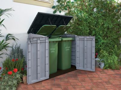 Coffre de jardin résine 1200 L, l.145,5 x H.125 x P.82 cm, effet bois noir et gris, KETER Sio Max