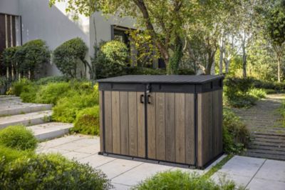 Coffre de jardin résine 2020 L, l.190,5 x H.132,5 x P.109,3 cm, effet bois noyer, Keter Walnut Signature