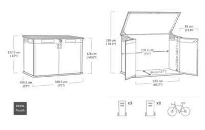 Coffre de jardin résine 2020 L, l.190,5 x H.132,5 x P.109,3 cm, effet bois noyer, Keter Walnut Signature