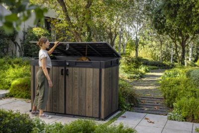Coffre de jardin résine 2020 L, l.190,5 x H.132,5 x P.109,3 cm, effet bois noyer, Keter Walnut Signature