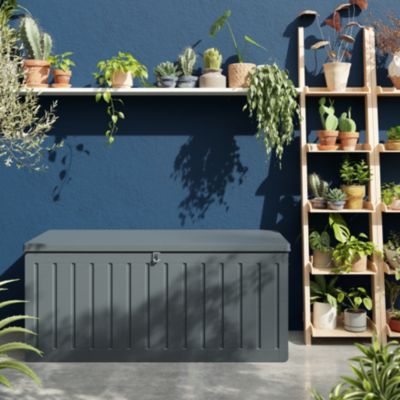 Coffre de jardin résine 490 L, l.146,4 x H.64,4 x P.61 cm, gris granit, Klikstrom Catria