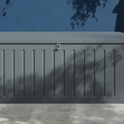 Coffre de jardin résine 490 L, l.146,4 x H.64,4 x P.61 cm, gris granit, Klikstrom Catria