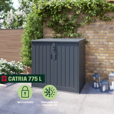 Coffre de jardin résine 775 L, l.115 x H.112,5 x P.71 cm, gris granit, Klikstrom Catria