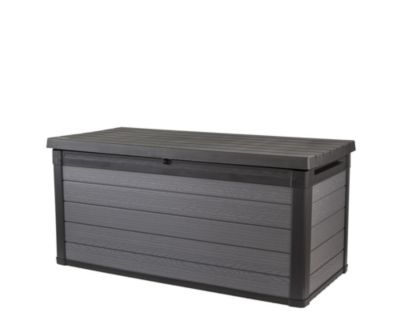 Coffre de jardin résine effet bois 570 L, l.151,7 x H.70 x P.72,5 cm, gris anthracite, Keter Cortina