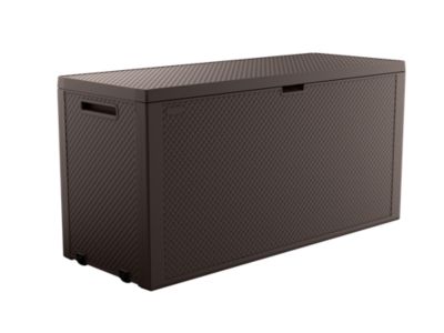 Coffre de jardin résine effet rotin tressé 270 L, l.118 x H.57 x P.45 cm, marron, Keter Emily