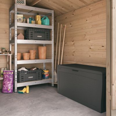 Coffre de jardin résine effet rotin tressé 270 litres, l.117 x H.57 x P.45 cm, anthracite, Keter Samoa