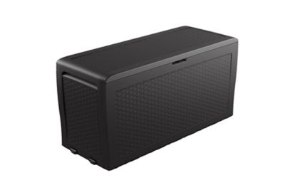 Coffre de jardin résine effet rotin tressé 270 litres, l.117 x H.57 x P.45 cm, anthracite, Keter Samoa