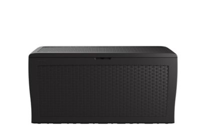 Coffre de jardin résine effet rotin tressé 270 litres, l.117 x H.57 x P.45 cm, anthracite, Keter Samoa
