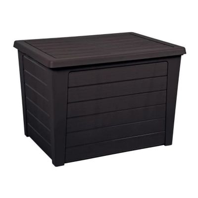 Coffre de rangement - BAYA - 160 L - Anthracite - Noir - Aspect bois - Sécurité anti-étouffement