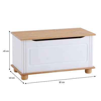Coffre de rangement BRISTOL en pin massif, lasuré blanc et brun
