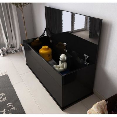 Coffre de rangement contemporain - Noir brillant - Mélamine - 100x40x40 cm