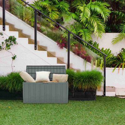 Coffre de Rangement en Resine Gardiun Top 117x45,5x57,50 cm 270L Montage par clic avec Systeme de Verrouillage Gris