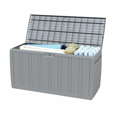 Coffre de Rangement en Resine Gardiun Top 117x45,5x57,50 cm 270L Montage par clic avec Systeme de Verrouillage Gris