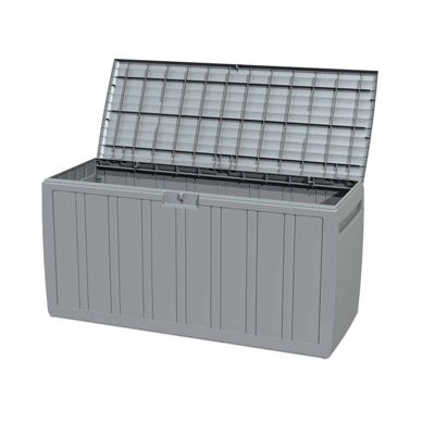 Coffre de Rangement en Resine Gardiun Top 117x45,5x57,50 cm 270L Montage par clic avec Systeme de Verrouillage Gris