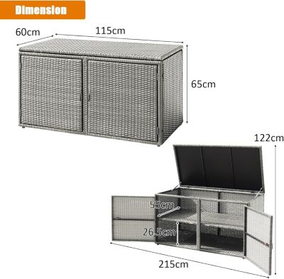 Coffre de Rangement en Rotin PE avec 2 étagères Boîte de Rangement avec Couvercle à Charnière et 2 Portes Gris
