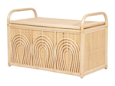 Coffre de rangement en rotin tressé - L.91 x P. 48 x H. 58 cm - Naturel - LUMORA