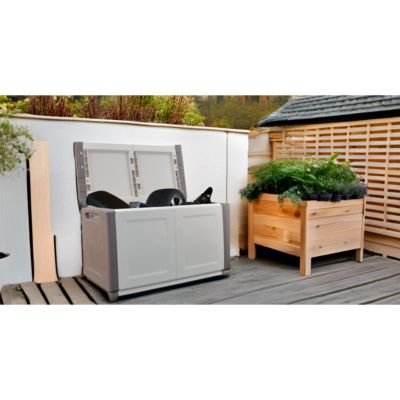 Coffre de Rangement Extérieur 230L Malle de Jardin Beige/Taupe 96 x 53 x H57cm Poignées de transport INTEC
