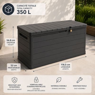 Coffre de rangement extérieur 350L - Coffre de Jardin Gris 118.5x52x57cm - Poignées de transport - Résistant à l'eau ArtPlast