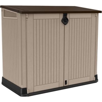 Coffre de rangement extérieur KETER en résine 880 litres Beige et marron- Malle de jardin sans vérins