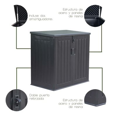 Coffre de Rangement Jardin en Resine Gardiun Soften 775 L Fermeture Amortisseur a Gaz 116x71x109/112,5 cm Noir