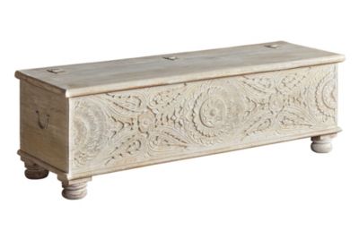 Coffre en bois de manguier blanc vieilli