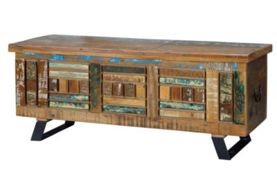 Coffre exclusive en bois recyclé multicolore