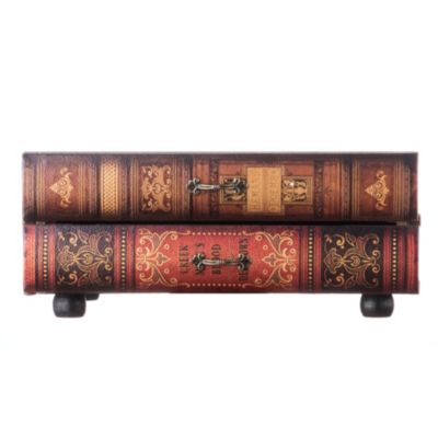 Coffre-Fort Livre Etui Rangement 2 Tiroirs Bois Marron 13x30x21