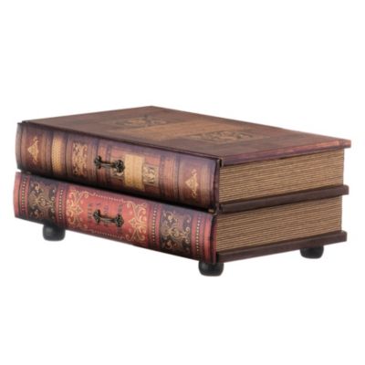 Coffre-Fort Livre Etui Rangement 2 Tiroirs Bois Marron 13x30x21