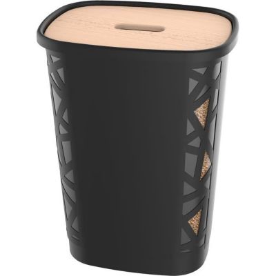 Coffre à granulés - EDA - Jura Montania - 70 L - Roulettes - Capacité 45 kg - Couvercle en bois - 49,5 x 37,9 x H.66,4 cm - Noir
