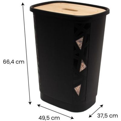 Coffre à granulés - EDA - Jura Montania - 70 L - Roulettes - Capacité 45 kg - Couvercle en bois - 49,5 x 37,9 x H.66,4 cm - Noir